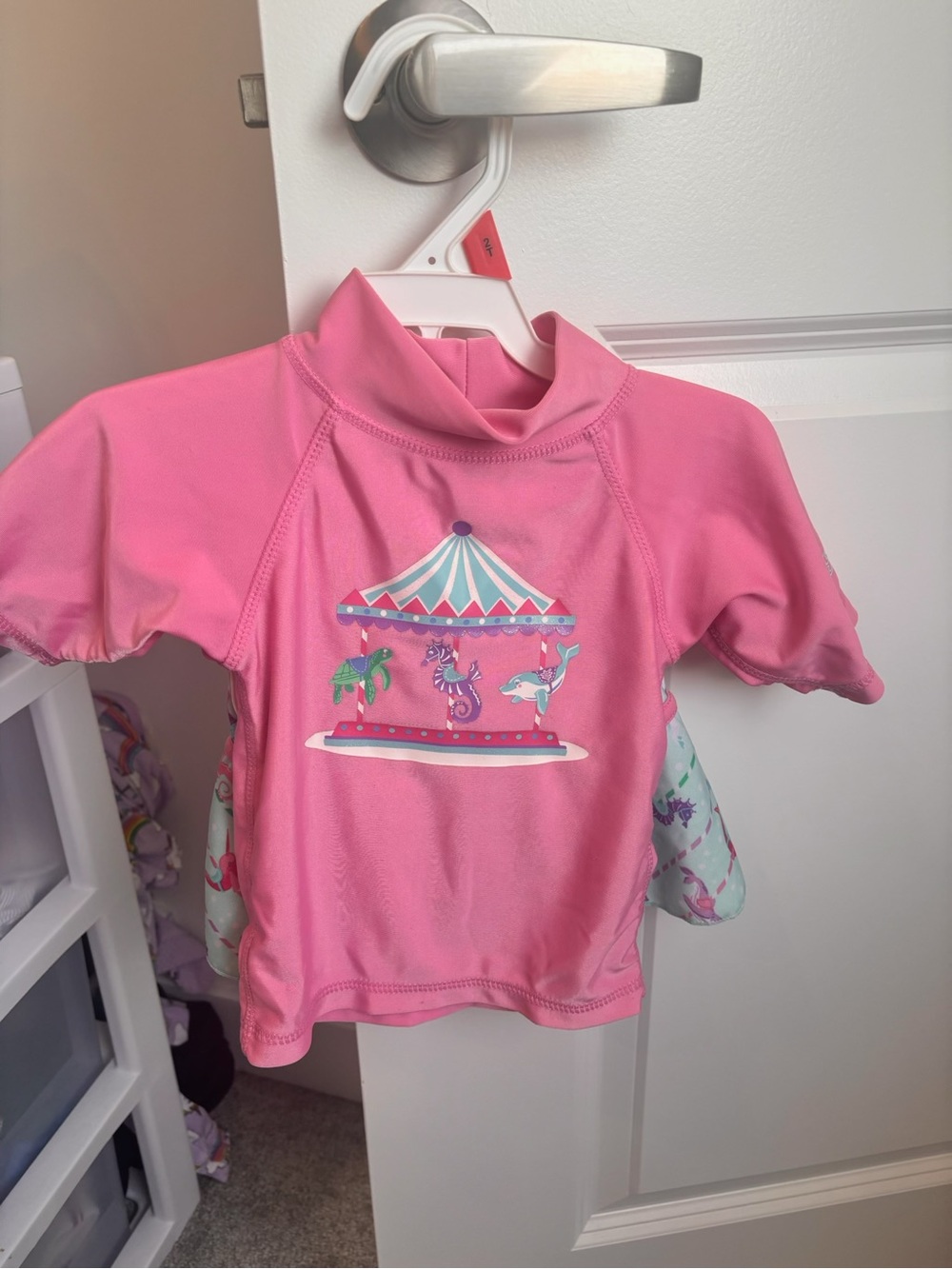 Kids Pink Carousel Rash Guard Swim Top